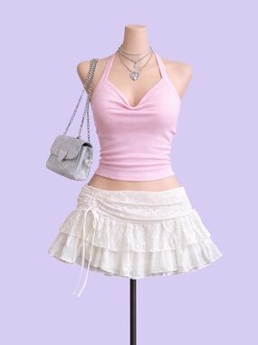 Y2K Inspired White Lace Low Rise Ruffle Mini Skirt Size S Coquette Preppy Party